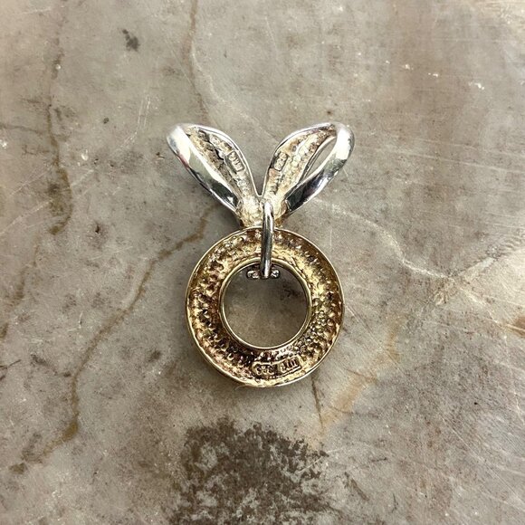 Sterling Silver 925 Vermeil Two Tone Round Slide Pendant Necklace Herringbone - Picture 14 of 16